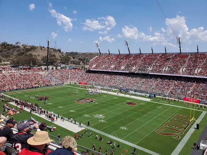 Snapdragon Stadium in Mission Valley, home of the 2026 SDCCU Poinsettia Bowl